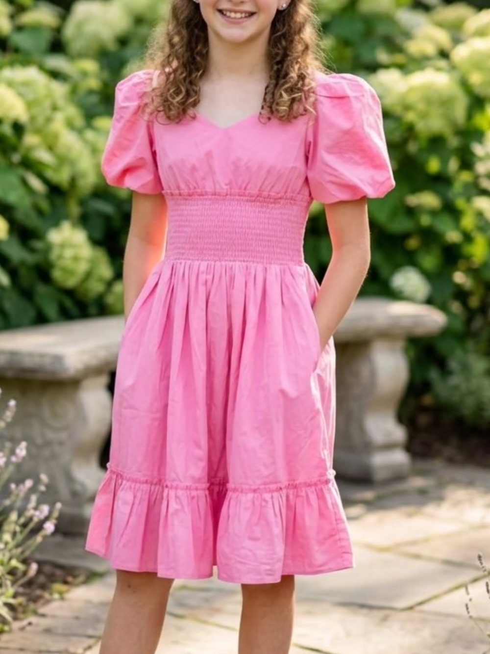 Speechless Girls' Bubblegum Pink Puff Sleeve Dress